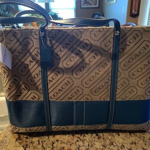 COACH Lozenge Shopper Lapis Canvas Tote (NWT)